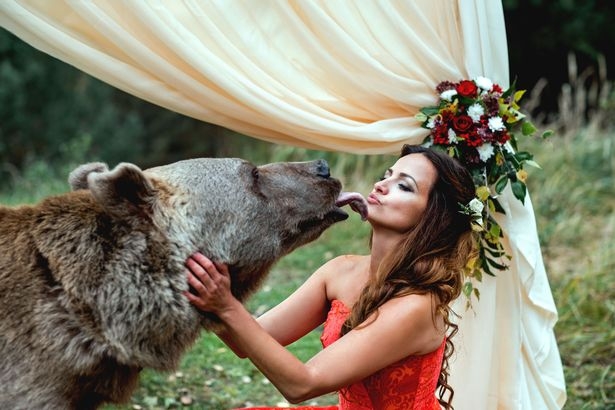 Picture Suggesting An Actual Bear Officiated this Russian Couple's Wedding