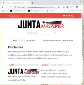 Screenshot of Junta Ka Reporter Disclaimer