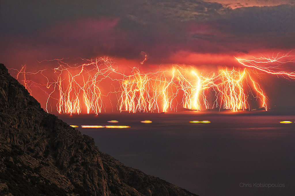 Image of Sequence of lightning captured over Ikaria Island, Greece