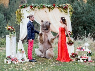 Picture Suggesting An Actual Bear Officiated this Russian Couple's Wedding