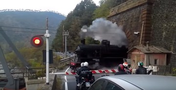Image of Steam Train Comes Out of Tunnel Beautiful Scene