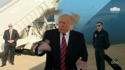 Image about Trump's Wig Blowing Off Plane Engine Propeller, Video