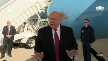 Image about Trump's Wig Blowing Off Plane Engine Propeller, Video