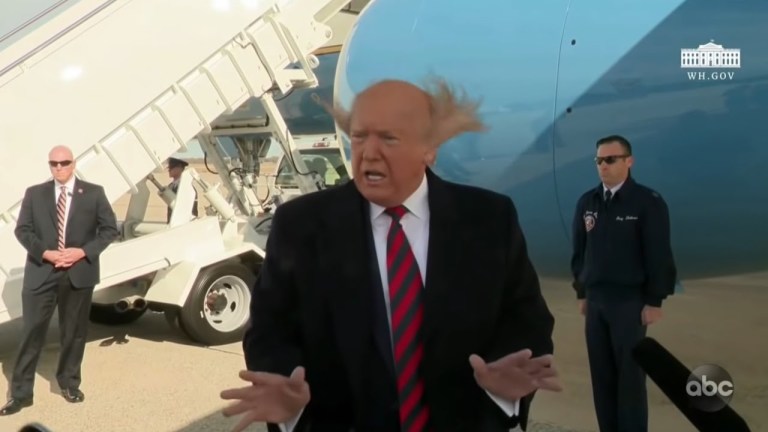 Image about Trump's Wig Blowing Off Plane Engine Propeller, Video