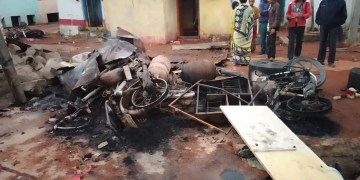 Image from Communal Clash in Bhainsa Town, Houses & Vehicles on Fire