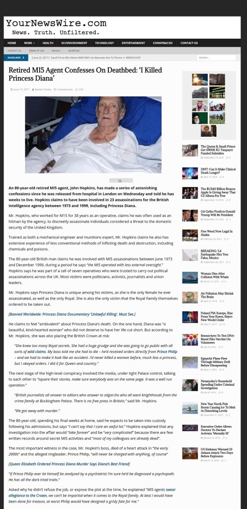 Screenshot of the article on YourNewsWire website