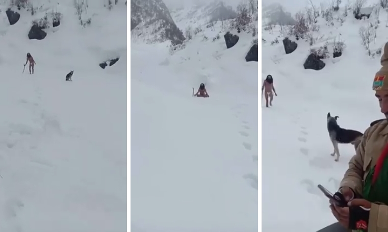 Image about Sadhu Praying in Himalayas Snow in Minus 45 Degrees