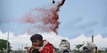 Image about IAF Helicopter Showers Petals on Migrant Workers, Photograph
