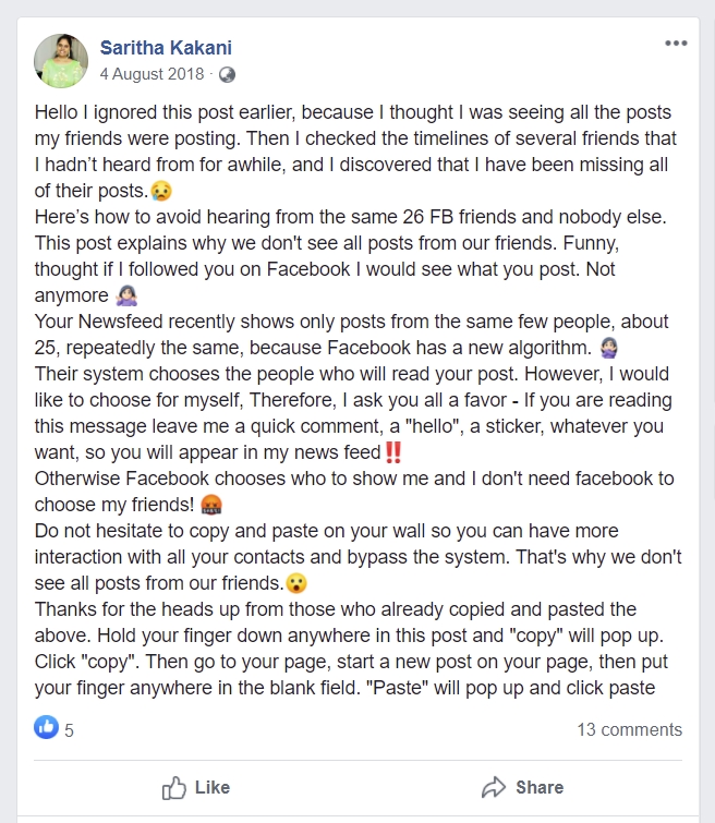 Image about Copy Paste Message to Bypass Facebook News Feed Limit